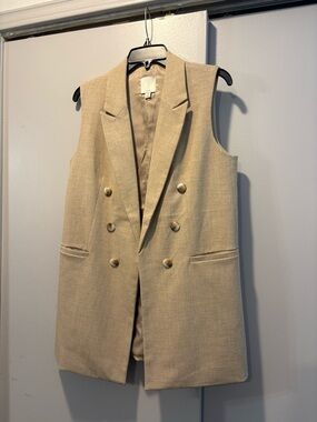 Joie Beige Sleeveless Double-Breasted Blazer Vest